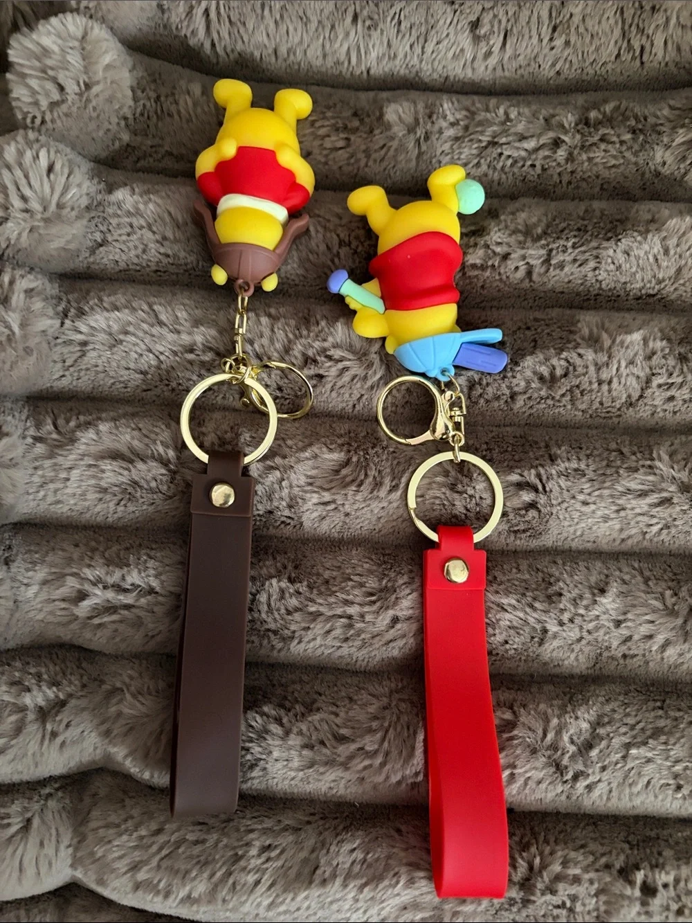 Winnie the Pooh Silicone Keychain Set - Yellow, Red, Brown
